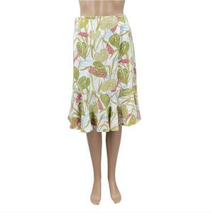 ISDA & Co Linen Midi Wrap Skirt Ruffle Flounce Hem Dragonfly Lily Pad Print